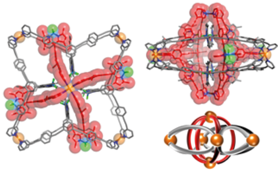 X-ray structure and schematic representation of a metallosupramolecular aggregate with a cage-in-ring structural motif.