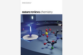 Front cover of Nat. Rev. Chem. showing a schematic crystal structure determination by electron diffraction