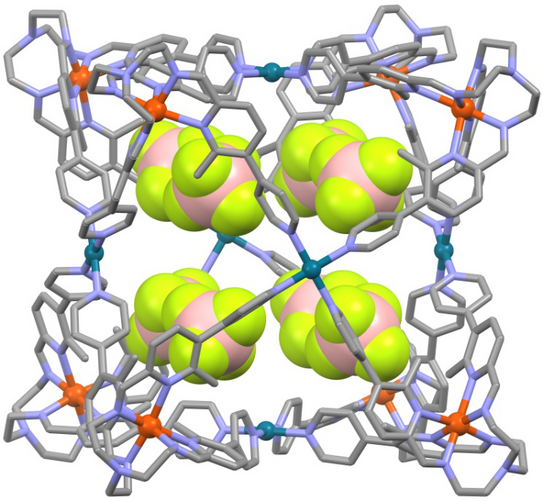 Structure of a new heterobimetallic coordination cage as determined by single-crystal X-ray diffraction.