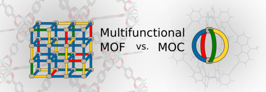 Schematic representation of multifunctional metal-organic frameworks and heteroleptic coordination cages.