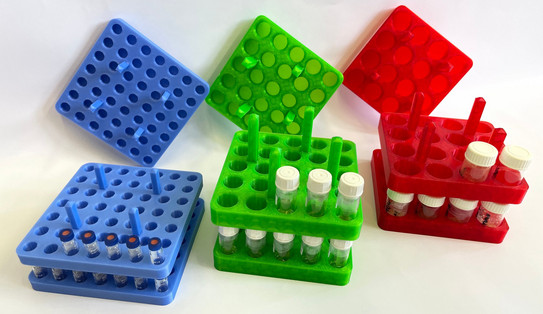 Picture of the three different vial racks which can be 3D printed.