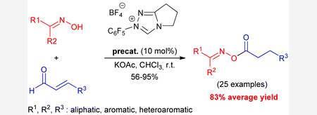 NHC-carbene catalyzed oxime ester synthesis